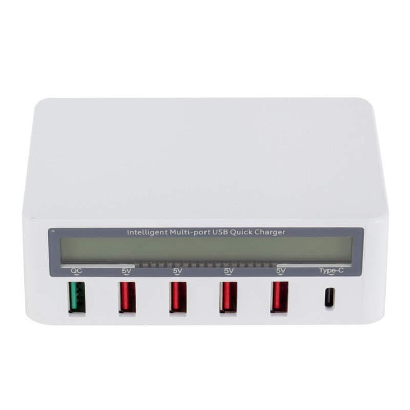 5 Port USB QC 3.0 Quick Charger LCD Voltage Current Display for iPhone iPad Samsung white_AU plug