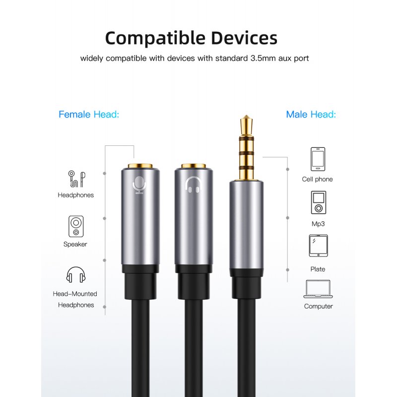 Audio Line Headphone Splitter 3.5mm AUX Male to 2 Female Jack 3.5mm Headphone Adapter Converter