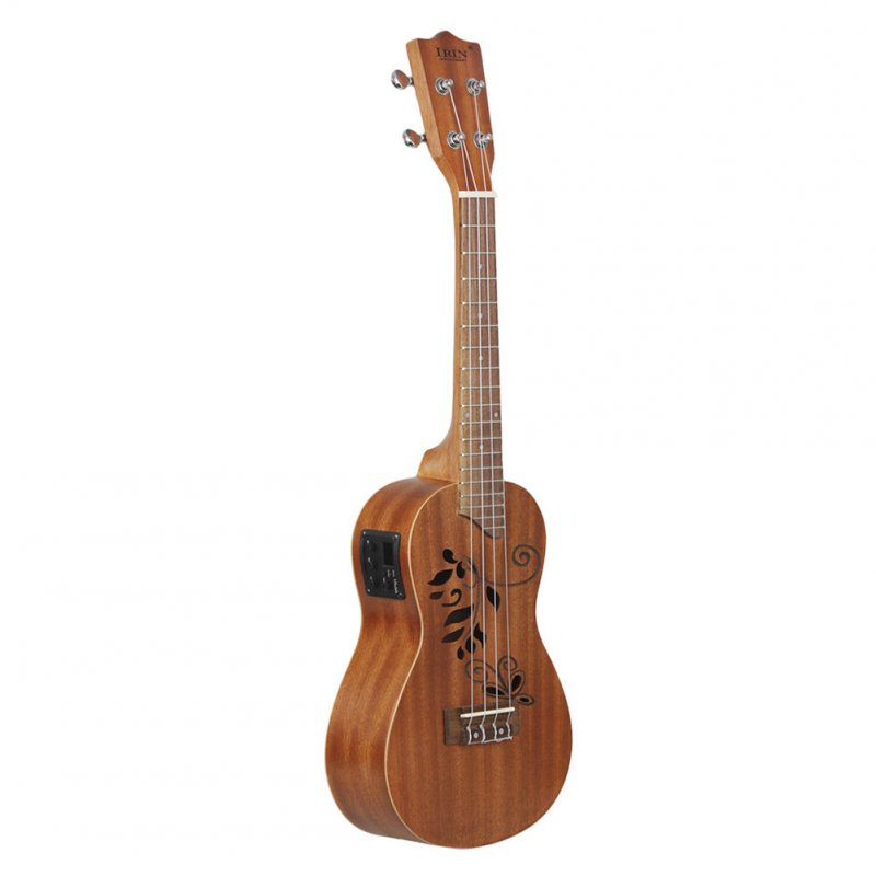 24inch Ukulele Sapele Wood Hollow Carved with LCD EQ Tuning Display Capo Strings Strap Musical Instrument for Ukulele Beginner 