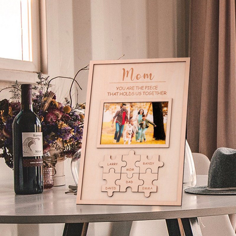 Wooden Puzzle Photo Frame Mom Writing Picture Design Personalized Diy Memorial Gifts Home Decoration 