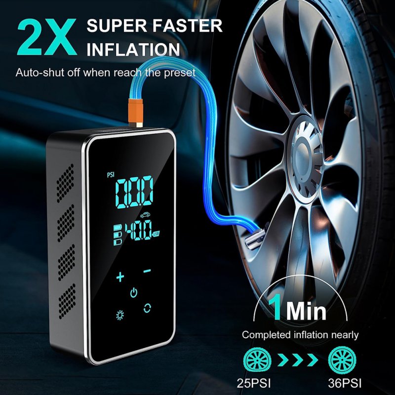 Tire Inflator Portable Air Compressor 16l/Min 150 Psi Air Pump with Touch Screen/Gauge/Light 