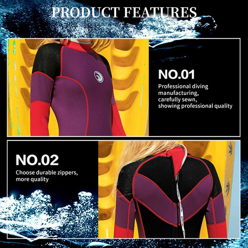 Women's 3MM Full Body Wetsuit Warm Neoprene Swimsuit Full Body Long Sleeves Sunsuit For Snorkeling Kayaking Orange Purple 138 XL