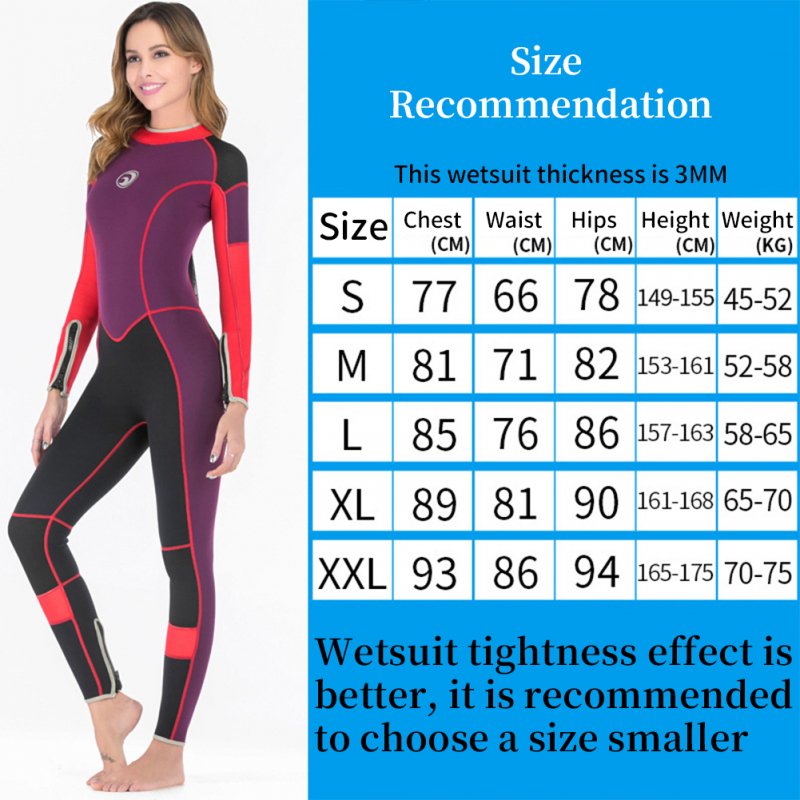 Women's 3MM Full Body Wetsuit Warm Neoprene Swimsuit Full Body Long Sleeves Sunsuit For Snorkeling Kayaking Orange Purple 138 XL