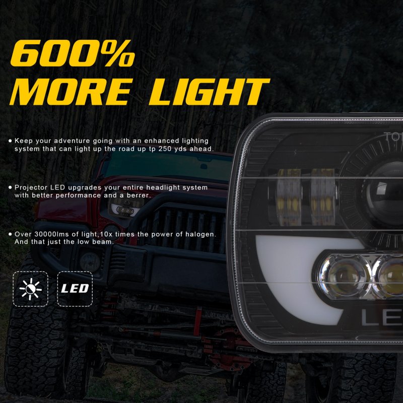 300W 7 inch 30000LM LED Headlight for Off-road Truck Vehicle 6000K white + Amber _1pc