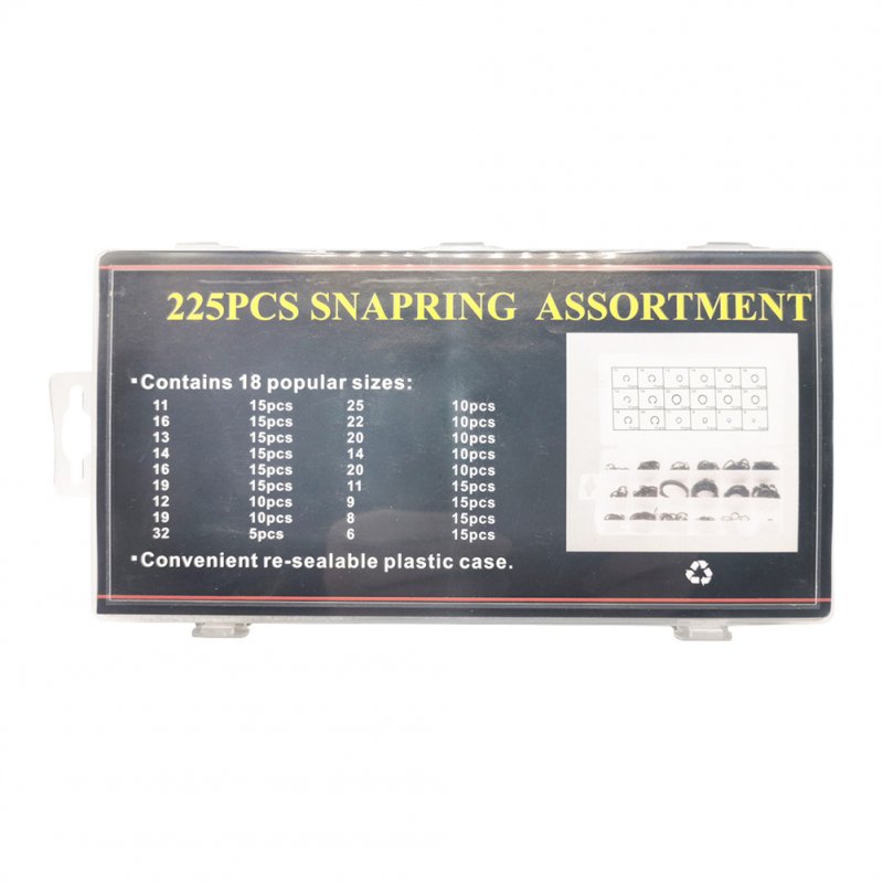 225pcs Retaining Circlips C-clip Assortment Kit 6mm-32mm Manganese Steel Retaining Snap Ring Shaft Fastener 