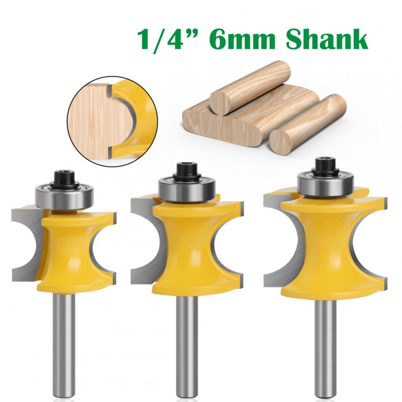 3pcs Half Round Bearing Woodworking Milling Cutter Carbide Tipped Edge Cutting Bits 