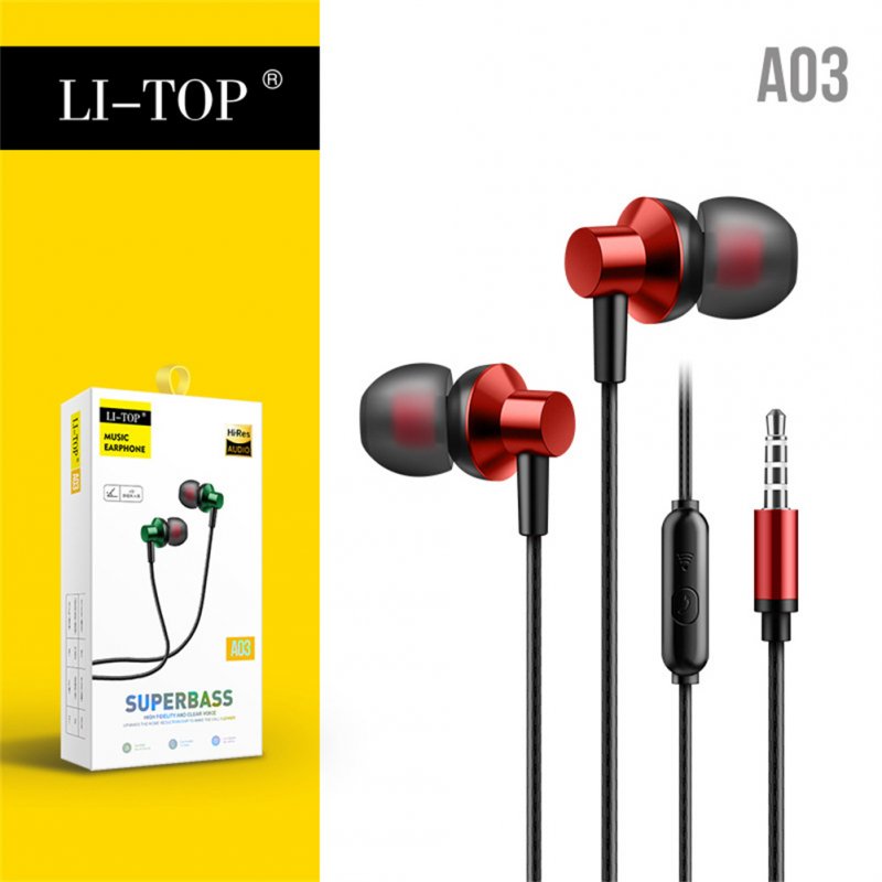 A03 Wired Headset With Microphone Excellent Stereo No-delay In-ear Headphone Earbuds red