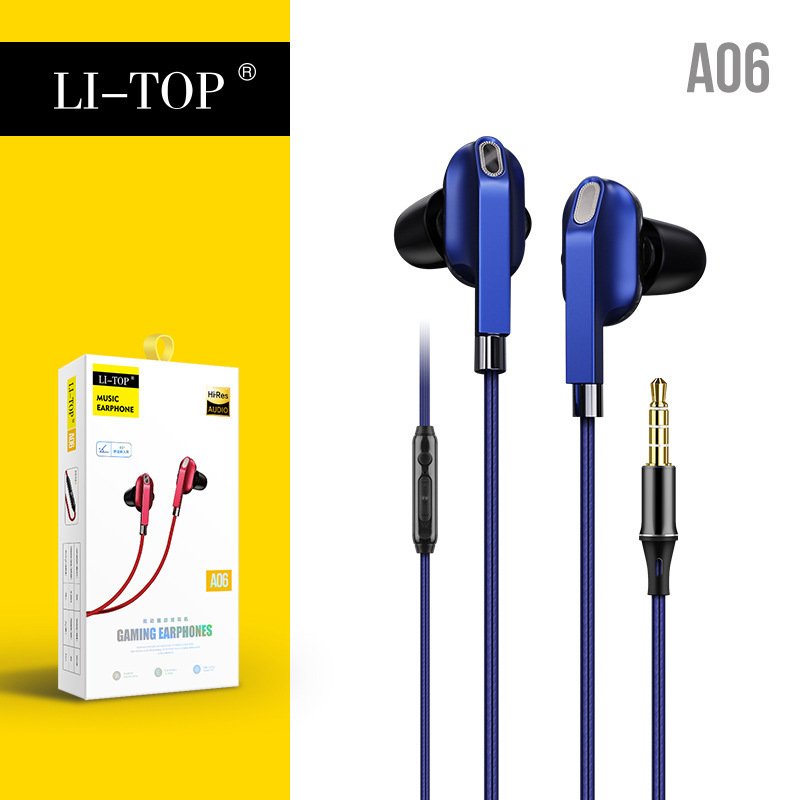 A06 Dual-speaker Mobile Phone  Headset, Wired Headphones, Noise Cancelling Stereo In-ear Earphone With Mic 3.5mm Jack Universal Earpods blue