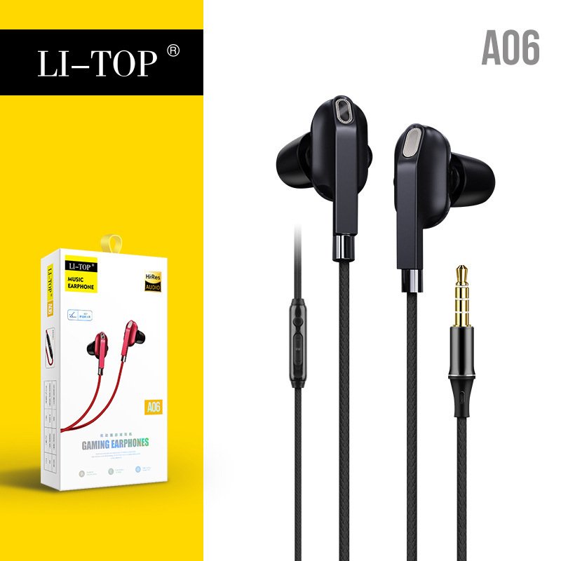 A06 Dual-speaker Mobile Phone  Headset, Wired Headphones, Noise Cancelling Stereo In-ear Earphone With Mic 3.5mm Jack Universal Earpods black