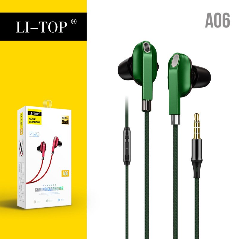 A06 Dual-speaker Mobile Phone  Headset, Wired Headphones, Noise Cancelling Stereo In-ear Earphone With Mic 3.5mm Jack Universal Earpods green