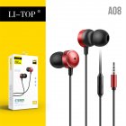 A08 In-ear Wired Headset Hifi Bass Tuning Calling Music Headphone Wire-controlled Microphone Gaming Earplugs Red