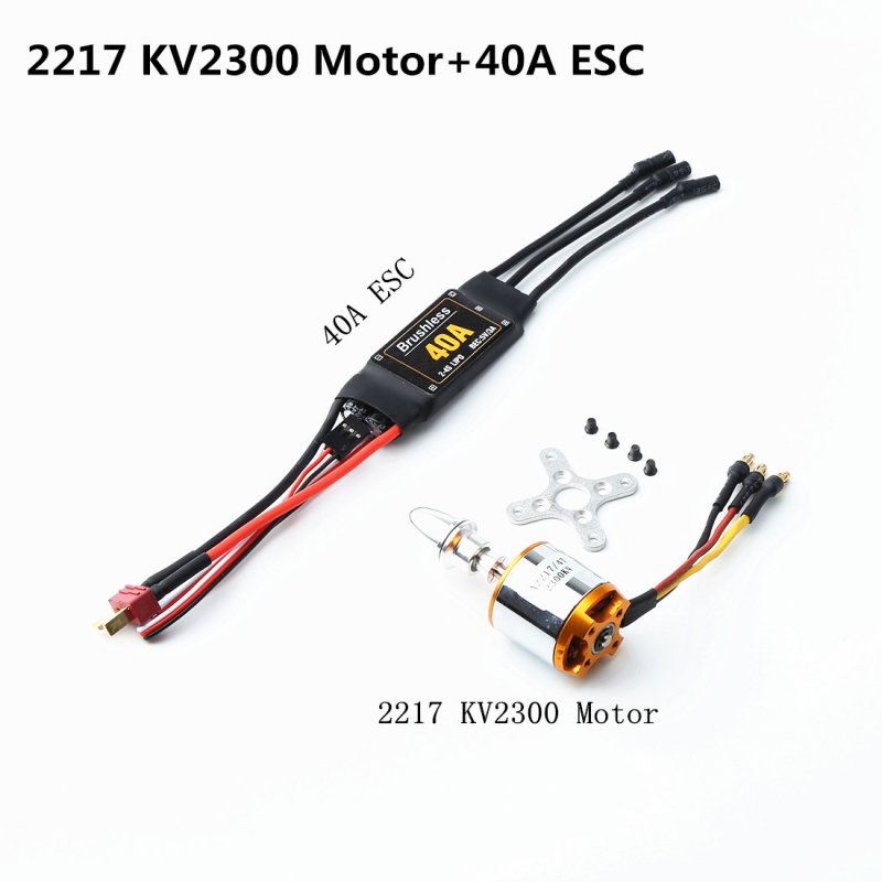 A2217 1100KV/1250KV/2300KV Brushless Motor 40A ESC With T Plug and 3.5mm Banana Connectors for RC Fixed Wing Plane Helicopter