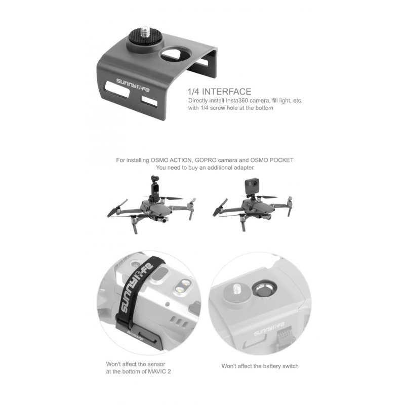 LED Light Camera Mounting Bracket or DJI Mavic 2 Insta360 Osmo Action Accessories gray
