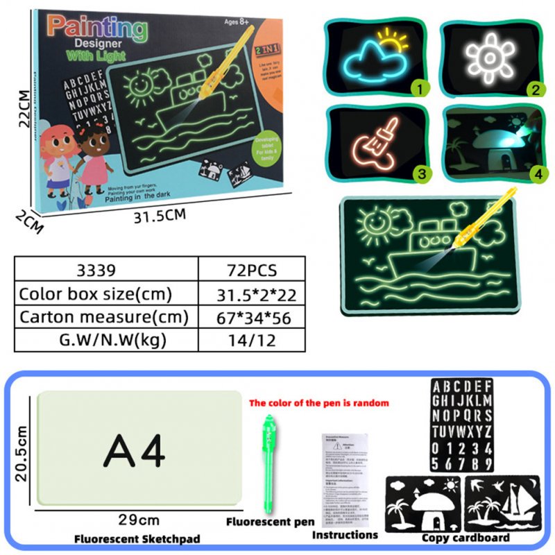 A4 A5 LED Luminous Drawing Board Graffiti Doodle Drawing Tablet Magic Draw with Light-Fun Fluorescent Pen Educational Toys A4 large (1 stroke)