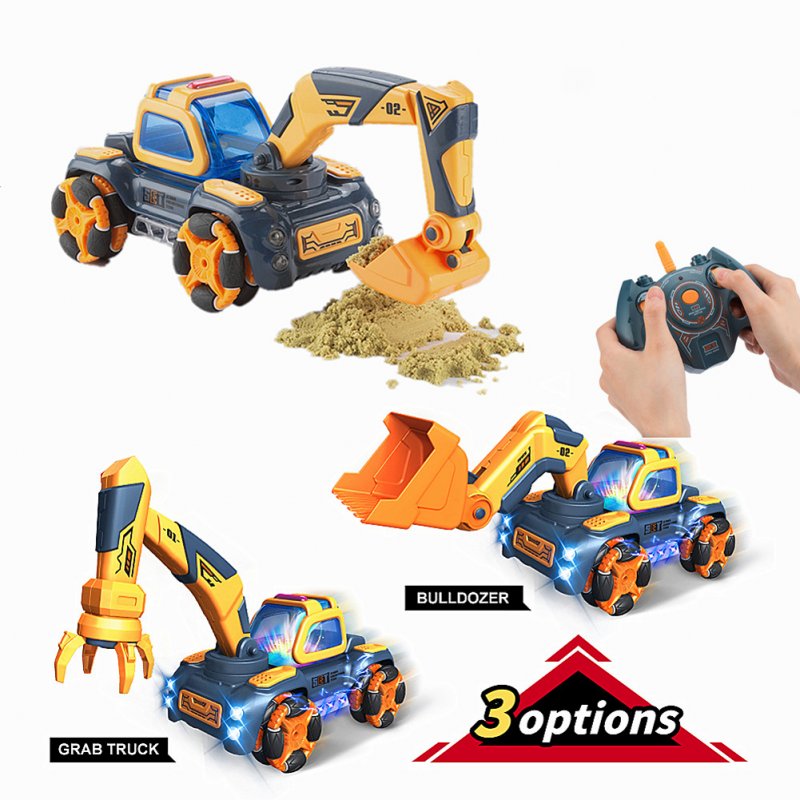 1:16 3-in-1 Remote Control Excavator Bulldozer Excavator Stunt Engineering Vehicle Model Toys for Birthday Gifts