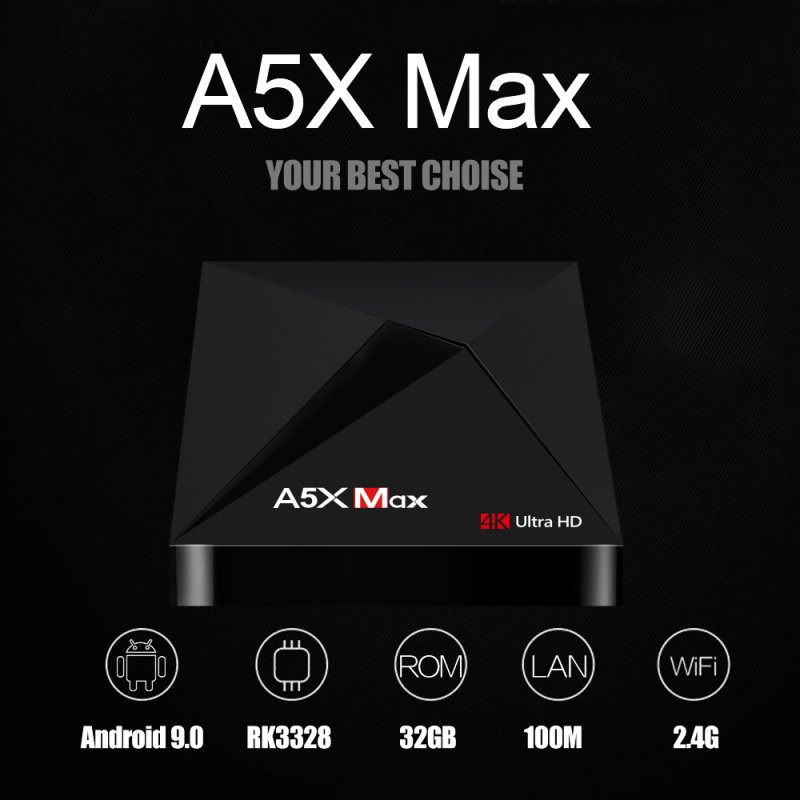 A5X MAX TV Box 4GB DDR3 SDRAM 32GB Flash RK3318 Quad-Core for Android 9.0 4K HD H.265 2.4G WiFi Media Player  British regulations