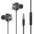 A6 In ear Earphones Dual motion Coil Dual speaker Smart Phone Headset Wire controlled Tuning Gaming Headset Black
