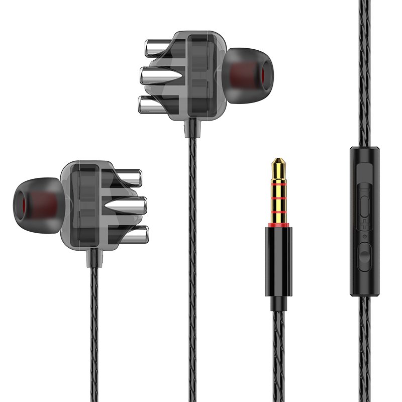 A6 In-ear Earphones Dual-motion Coil Dual-speaker Smart Phone Headset Wire-controlled Tuning Gaming Headset Black