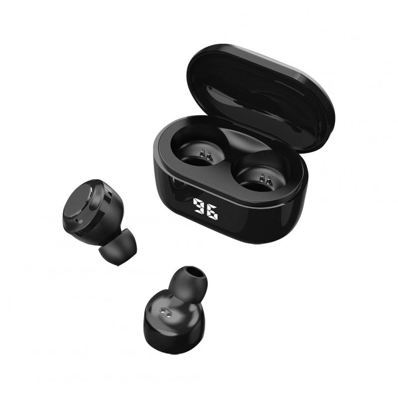 A6 TWS Bluetooth Headset 5.0 Mini Wireless HiFi Stereo Earphones with Digital Charge Box black