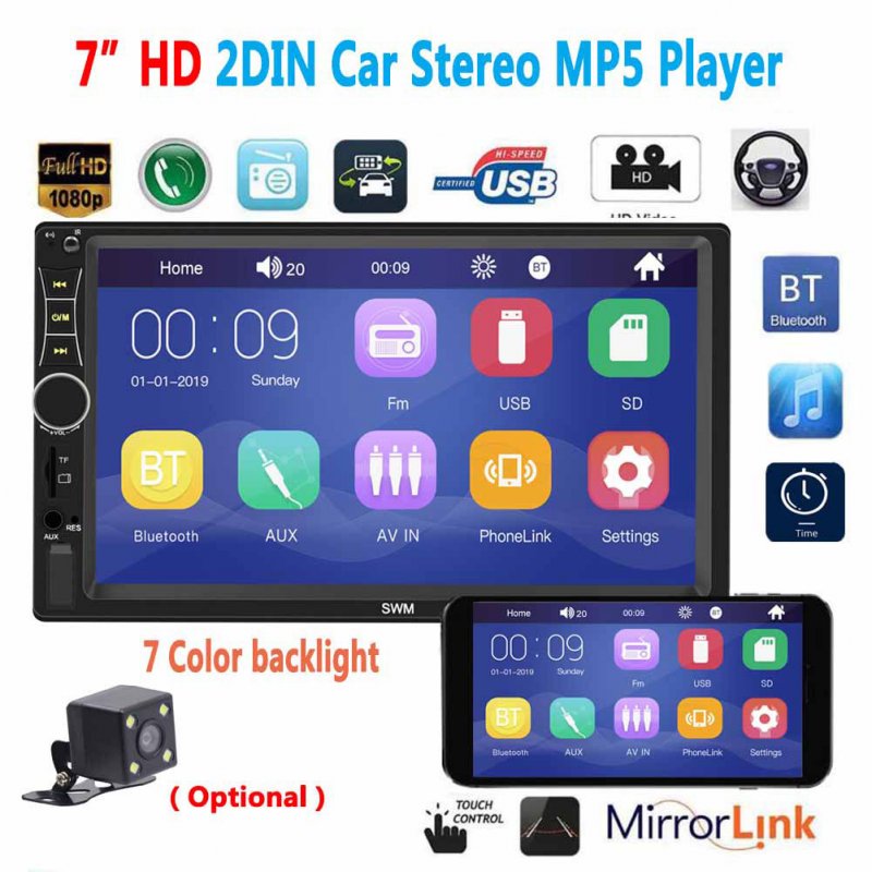 A7 2 Din 7 inch Car Radio Autoradio Universal Car Multimedia MP5 Player HD Bluetooth Usb Flash Drive Phone Interconnect MP3 Player Radio Without camera