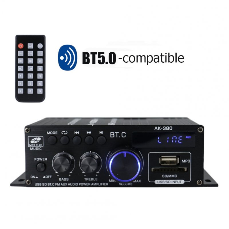 AK380 Digital Amplifier V5.0 HiFi FM Audio Amplifier For Karaoke Home Theater Sound System Subwoofer Speaker