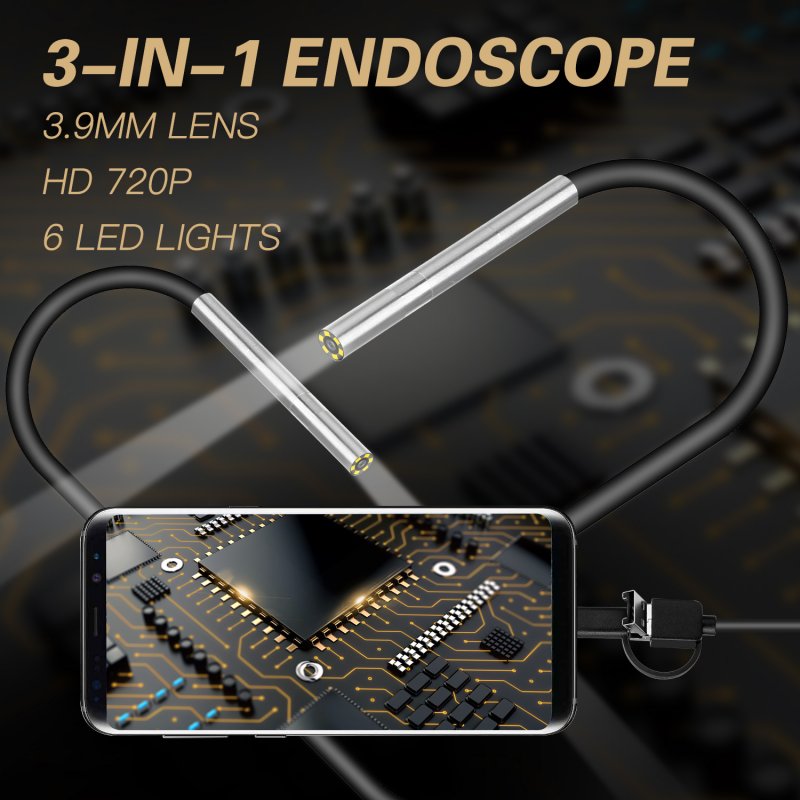 AN100 Rigid Line Endoscope Camera Flexible IP67 Waterproof Inspection Borescope Camera Hard line 2 meters