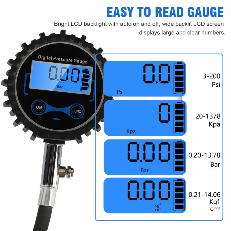 Car Digital Tire Pressure Gauge With Backlit Lcd Accurate Readings For Fast Connection Pressure Measurement 