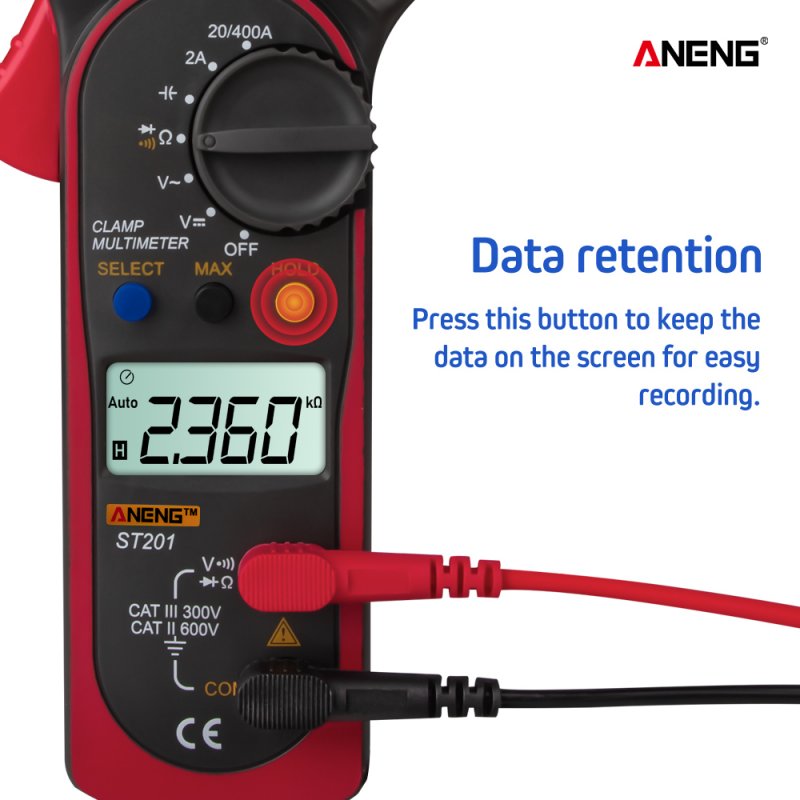 ANENG ST201 Digital Clamp Multimeter Ammeter Transistor Tester Voltage Tester Red Color red