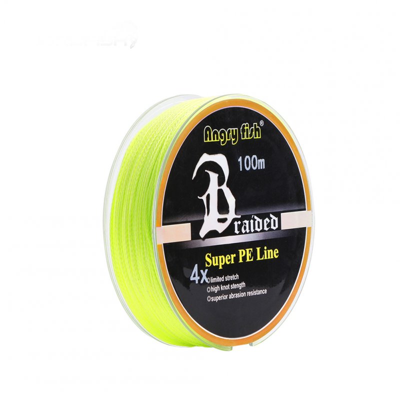 ANGRYFISH Diominate PE Line 4 Strands Braided 100m/109yds Super Strong Fishing Line 10LB-80LB Yellow 7.0#: 0.45mm/70LB