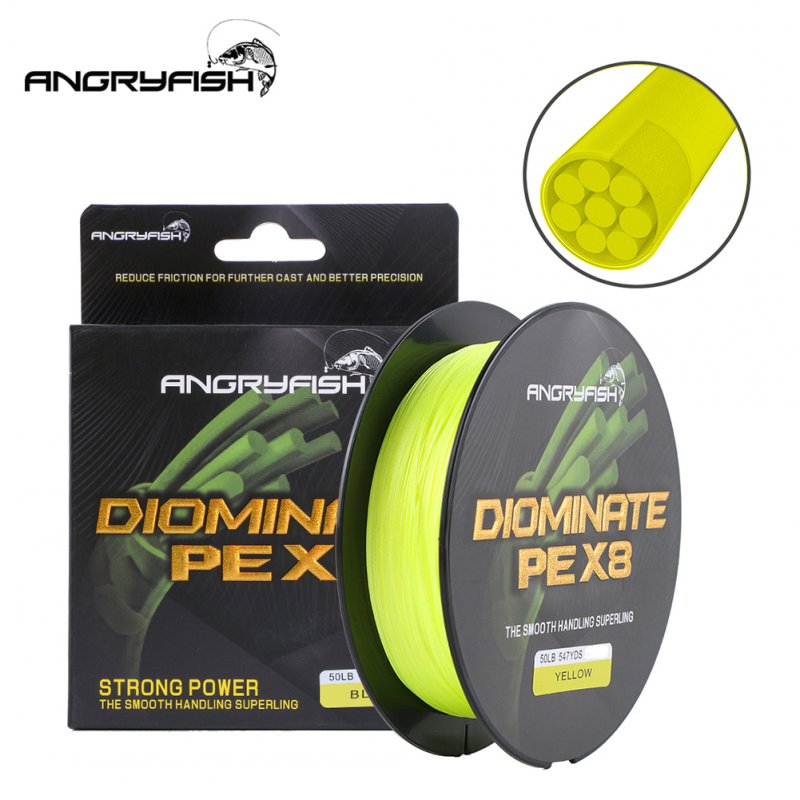 ANGRYFISH Diominate PE X8 Fishing Line 500M/547YDS 8 Strands Braided Fishing Line Multifilament Line Yellow 8.0#:0.50mm/80LB