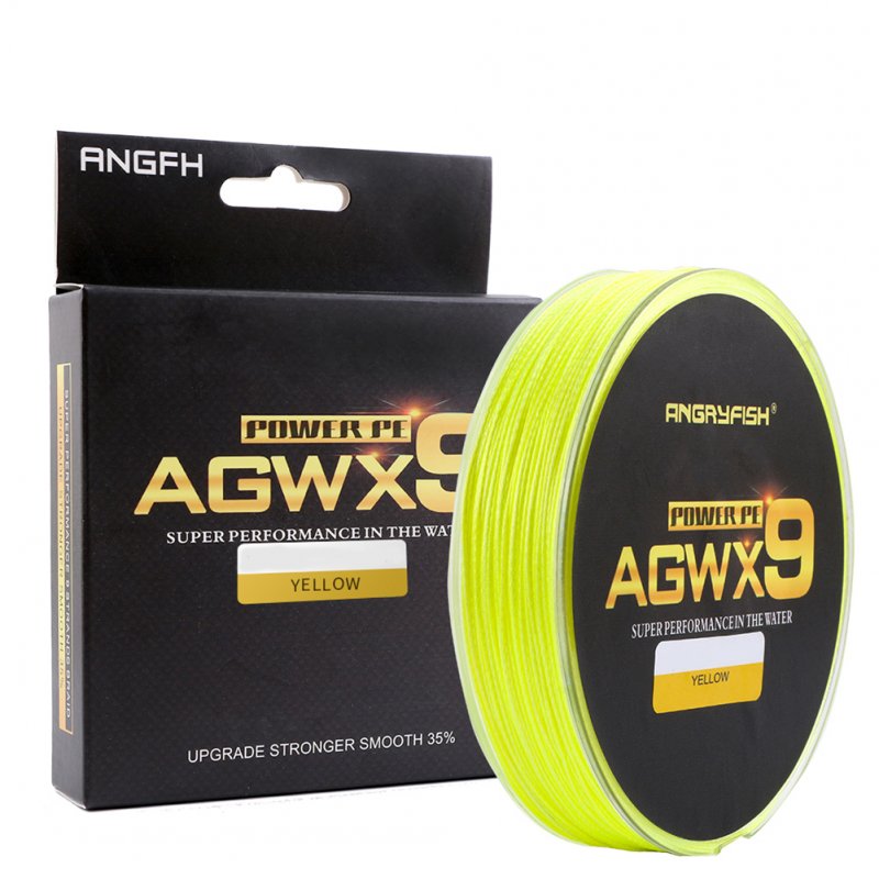 ANGRYFISH Diominate X9 PE Line 9 Strands Weaves Braided 300m/327yds Super Strong Fishing Line 15LB-100LB Yellow 0.8#: 0.14mm/20LB