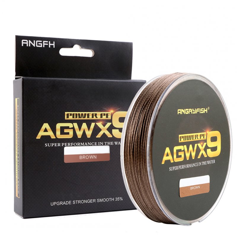 ANGRYFISH Diominate X9 PE Line 9 Strands Weaves Braided 300m/327yds Super Strong Fishing Line 15LB-100LB Brown 0.4#: 0.10mm/15LB