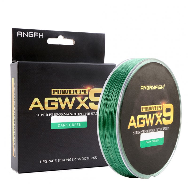 ANGRYFISH Diominate X9 PE Line 9 Strands Weaves Braided 300m/327yds Super Strong Fishing Line 15LB-100LB Dark Green 0.4#: 0.10mm/15LB