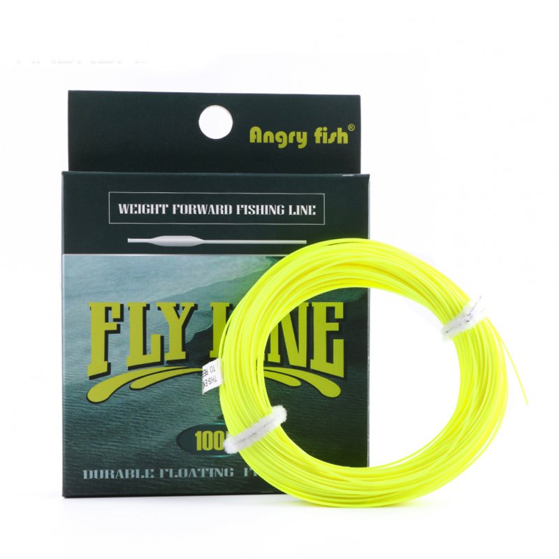 ANGRYFISH WF 5F/6F/7F 100FT Dloating Fly Fishing Line Weight Forward Floating Nylon Backing Line Tippet Tapered Leader Loop Yellow WF5