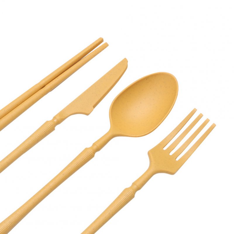 48pcs Wheat Straw Dinnerware Set Bowl Plate Dish fork Chopsticks Spoon Multi-color