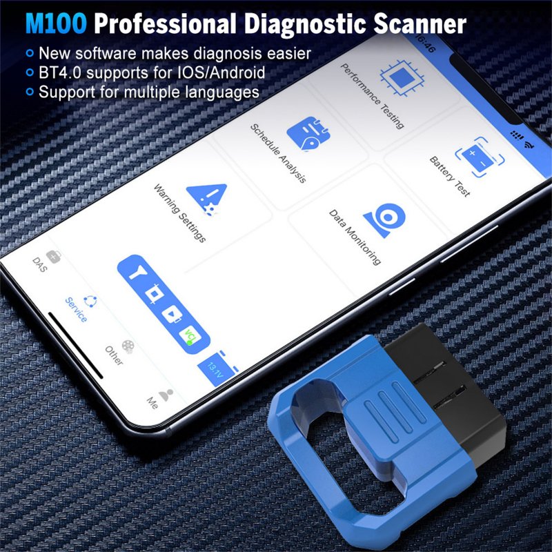 M100 Obd2 Bluetooth 4.0 Scanner Auto Car Fault Diagnosis Tool Code Reader Compatible for IOS Android