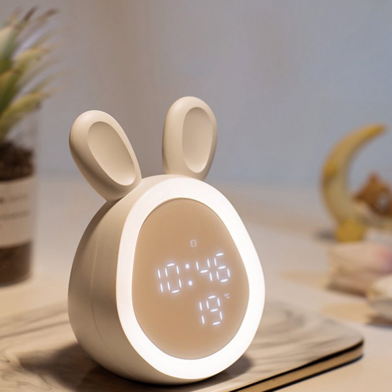 Cute Rabbit Alarm Clock Rechargeable Adjustable Brightness Led Luminous Digital Clock With Temperature Display 