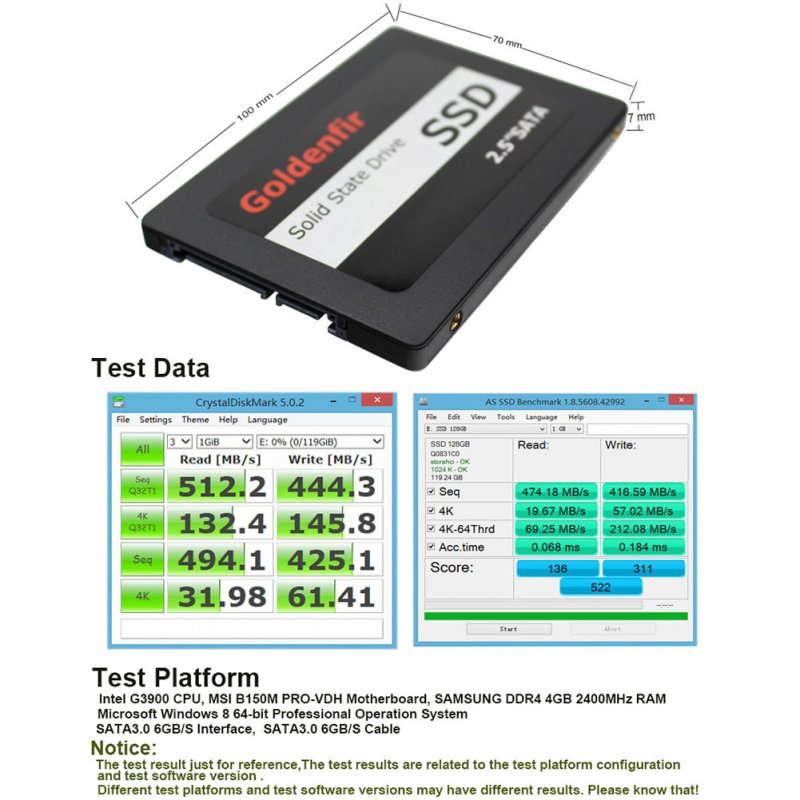 SATA3.0 SSD Internal Solid State Hard Disk Drive for Laptop Desktop 