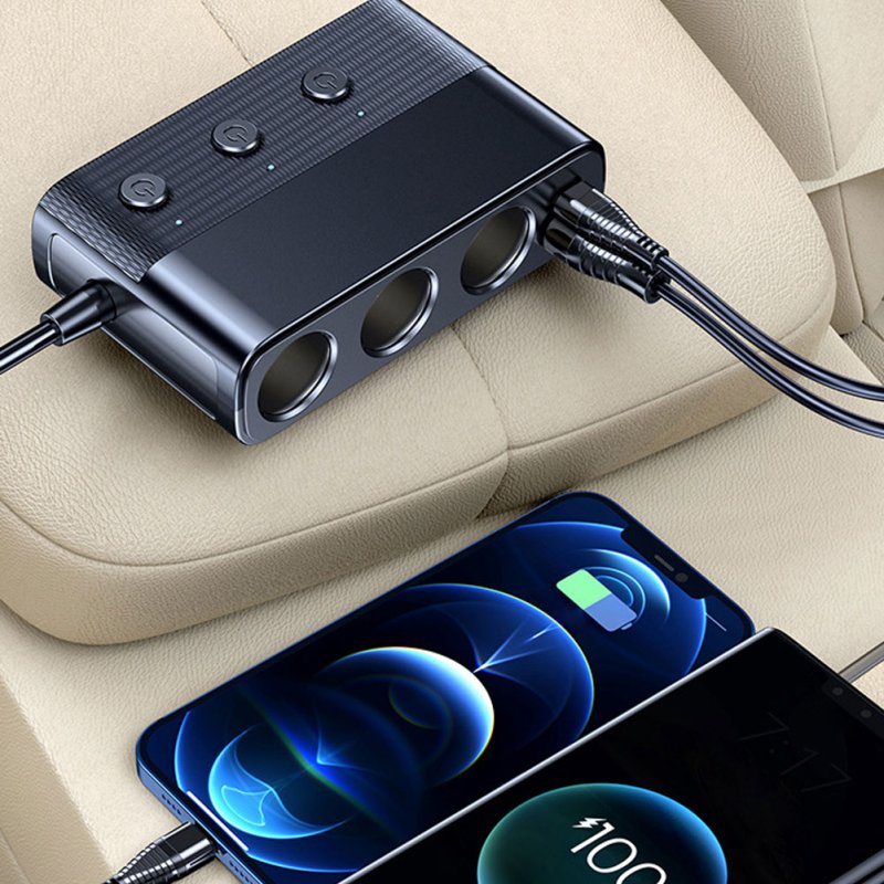 Cigarette Lighter Plug Splitter 3 Socket Power PD QC3.0 Dual USB Charging Ports 7 In 1 Car Charger Adapter 