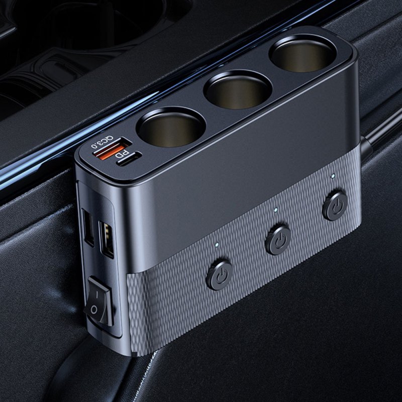 Cigarette Lighter Plug Splitter 3 Socket Power PD QC3.0 Dual USB Charging Ports 7 In 1 Car Charger Adapter 