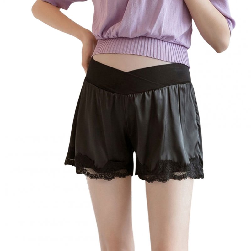Abdominal Shorts Summer Pregnant Women Casual Lace Maternity Pants black_XL