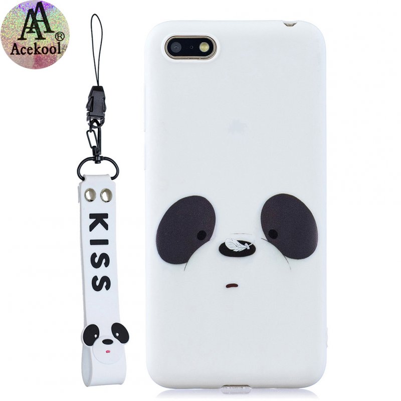 Acekool for HUAWEI Y5 2018 Cartoon Lovely Coloured Painted Soft TPU Back Cover Non-slip Shockproof Full Protective Case with Lanyard white