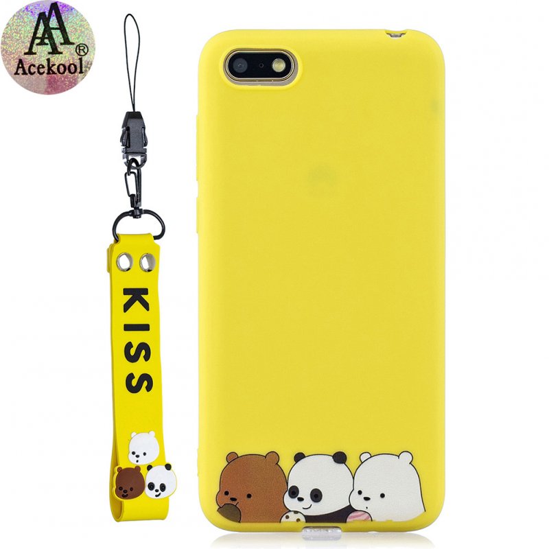 Acekool for HUAWEI Y5 2018 Cartoon Lovely Coloured Painted Soft TPU Back Cover Non-slip Shockproof Full Protective Case with Lanyard yellow
