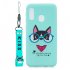 Acekool for Samsung A20E Cartoon Lovely Coloured Painted Soft TPU Back Cover Non slip Shockproof Full Protective Case with Lanyard Light pink
