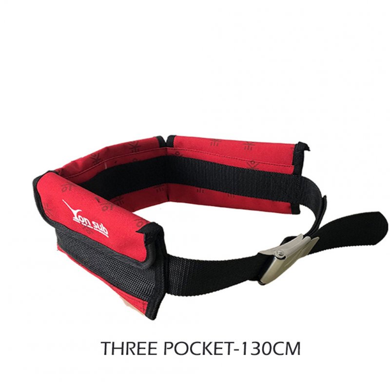 Adjustable 4/3 Pocket Diving Weight Belt With Stainless Steel Buckle Water Sport Equipment  red_3 pockets