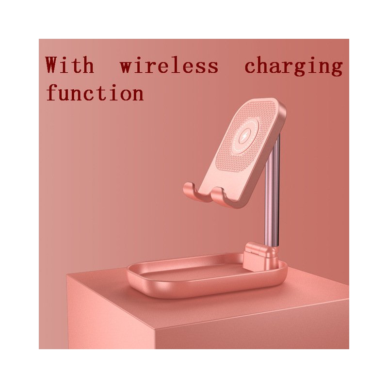 Adjustable Desk Phone Stand 10W Fast Wireless Charge Holder Plastic Retractable Portable Lazy Bracket For IPhone IPad Pink