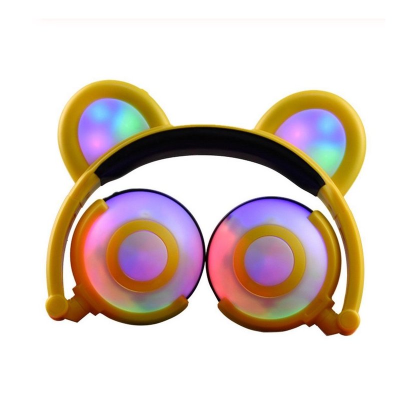 Adjustable Folding Cartoon Fancy Bear Shape Stereo Glow Music Bass Charging Ears Headset yellow