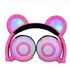Adjustable Folding Cartoon Fancy Bear Shape Stereo Glow Music Bass Charging Ears Headset Pink