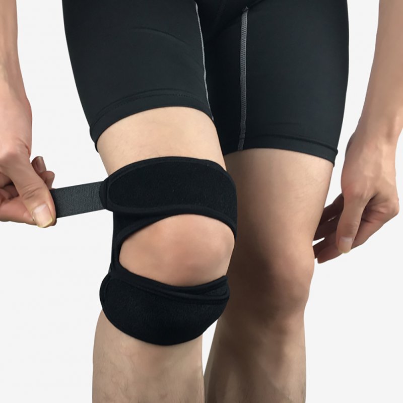 Adjustable Knee Brace Patella Belt Sports Shock Absorption Compression Riding Fitness Protective Pads Black