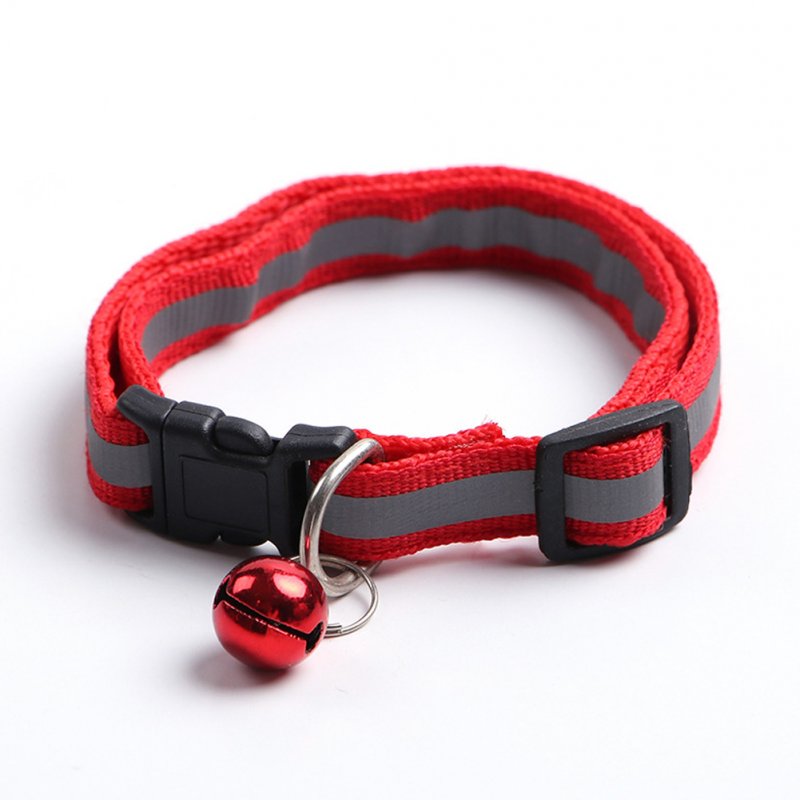 Adjustable Pet Nylon Collar Reflective Stripe with Bell for Dog Cats Red_1.0